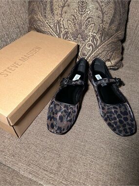 Steve Madden Mesh Leopard Print Mary Jane Flats in Brown and Black